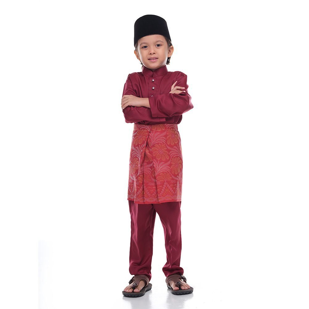 Baju Melayu Kids SOLID MAROON - Rijal & Co 01