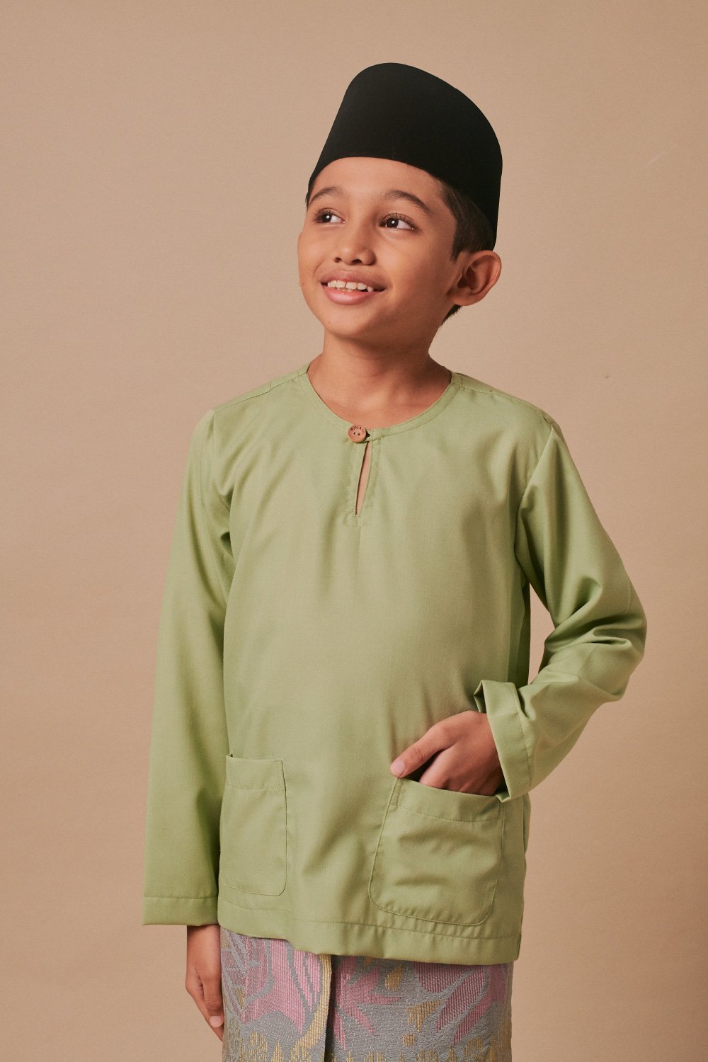 Baju Melayu Teluk Belanga Kids in Sage Green